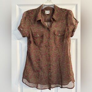 Converse Sheer Brown Floral Print SS Button Down Shirt